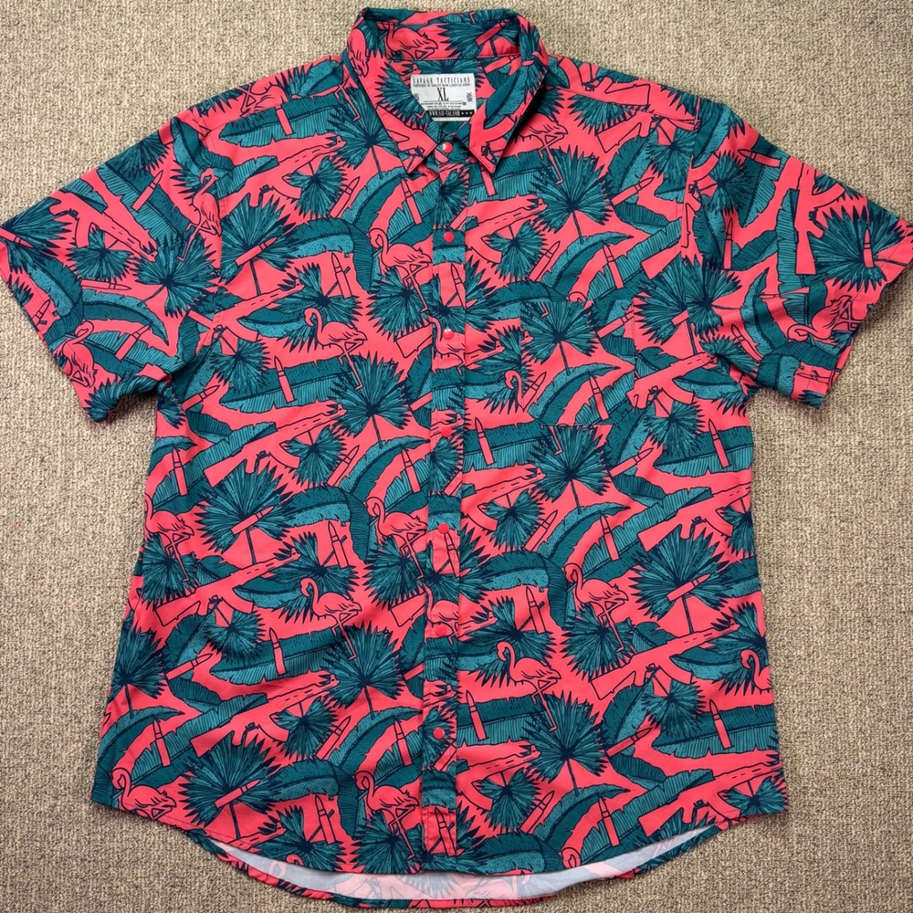 Savage Tacticians SavTac Flaminguns Shirt XL NWOT Flamingo‎ AK-47 Coral Tactical